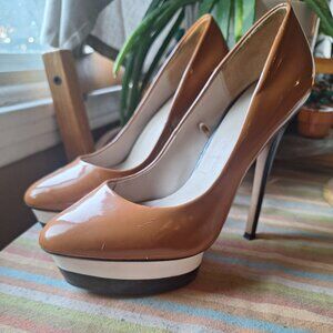 Brown Patent Leather Stiletto Pumps